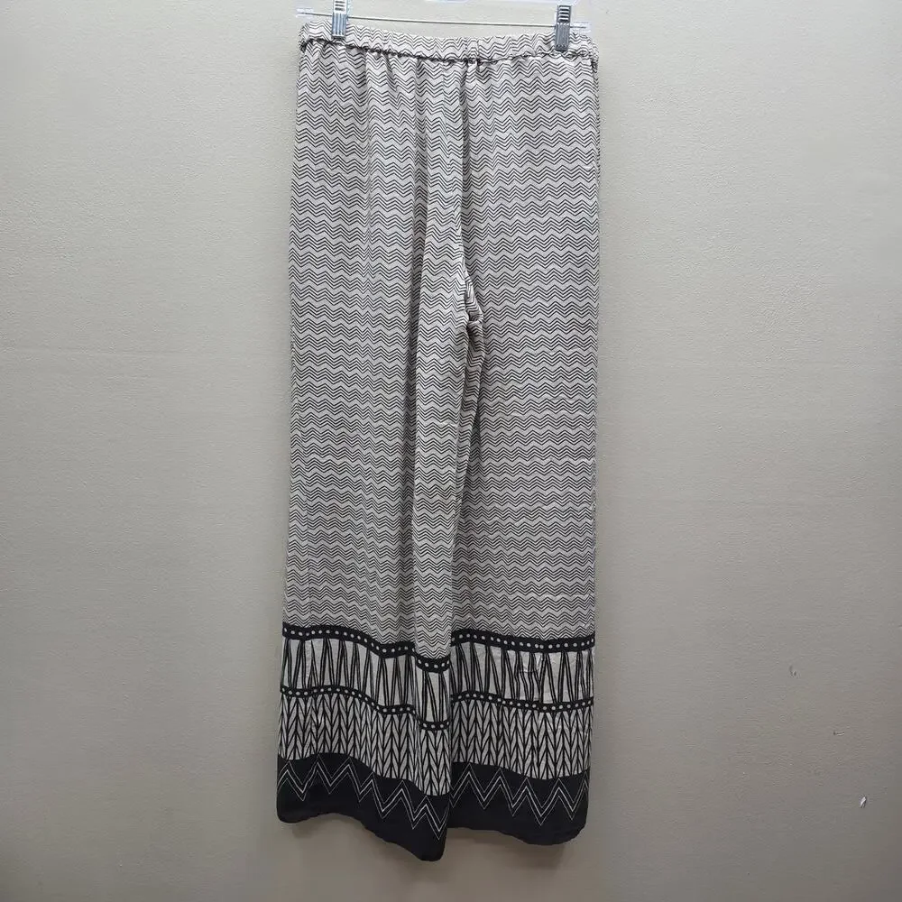 Chico's Black Label 100% Silk Chevron Print Wide Leg Pants Tan Size 1 US Medium